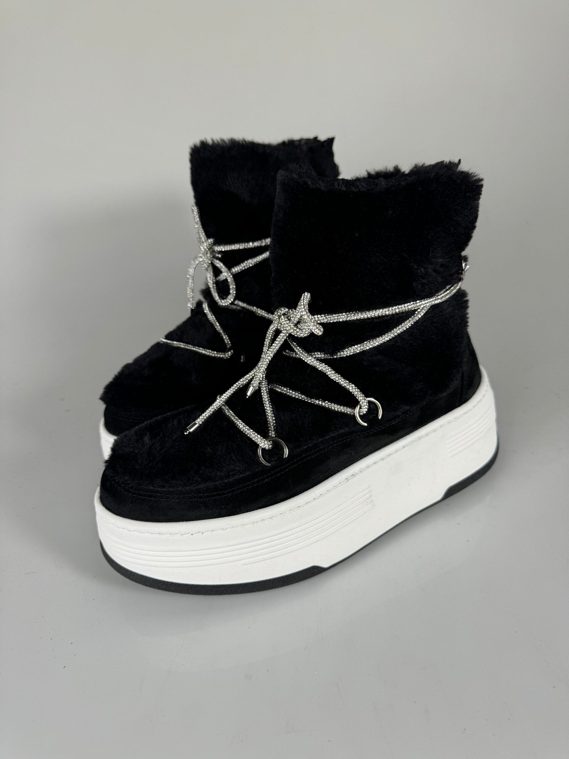 Wolf7 cam nero pelliccia nero strass