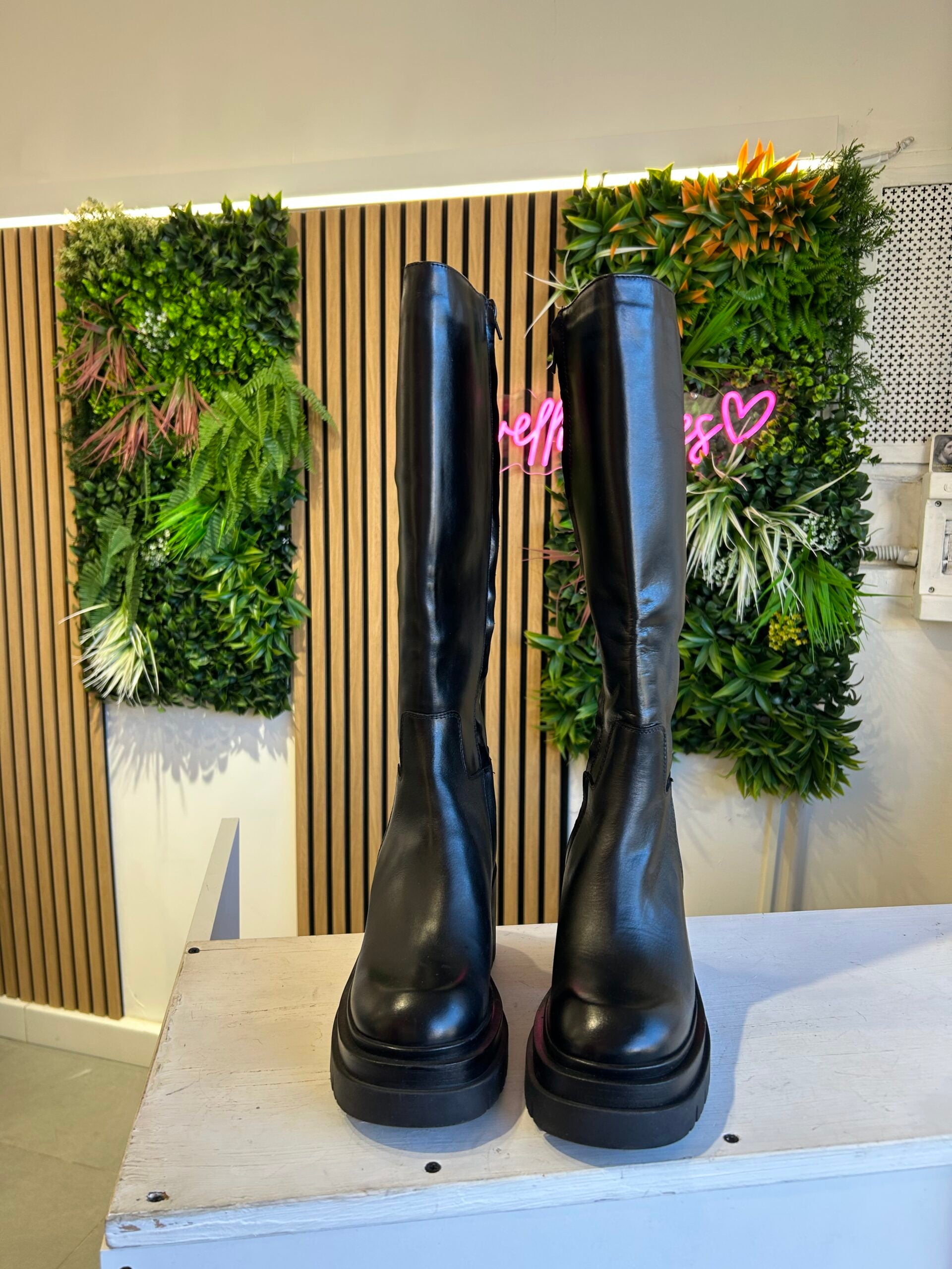 Stivale platform pelle nero