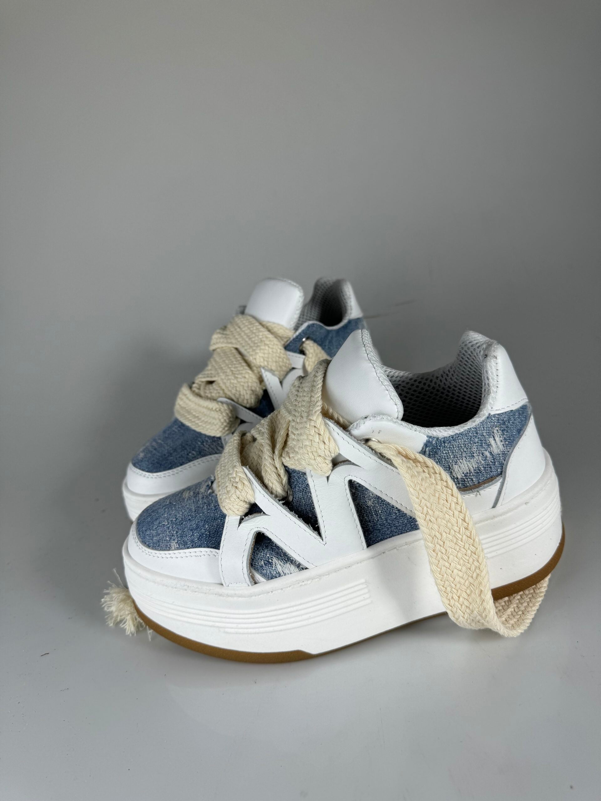 Wolf5 jeans rip pelle bianco