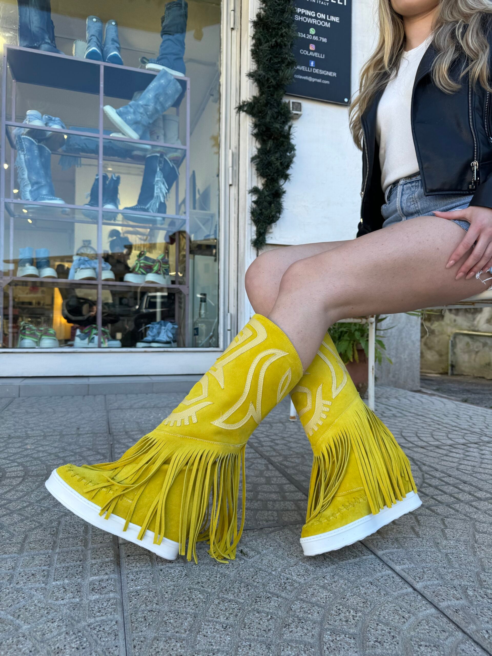 Santhoo mid jeans rip cam giallo