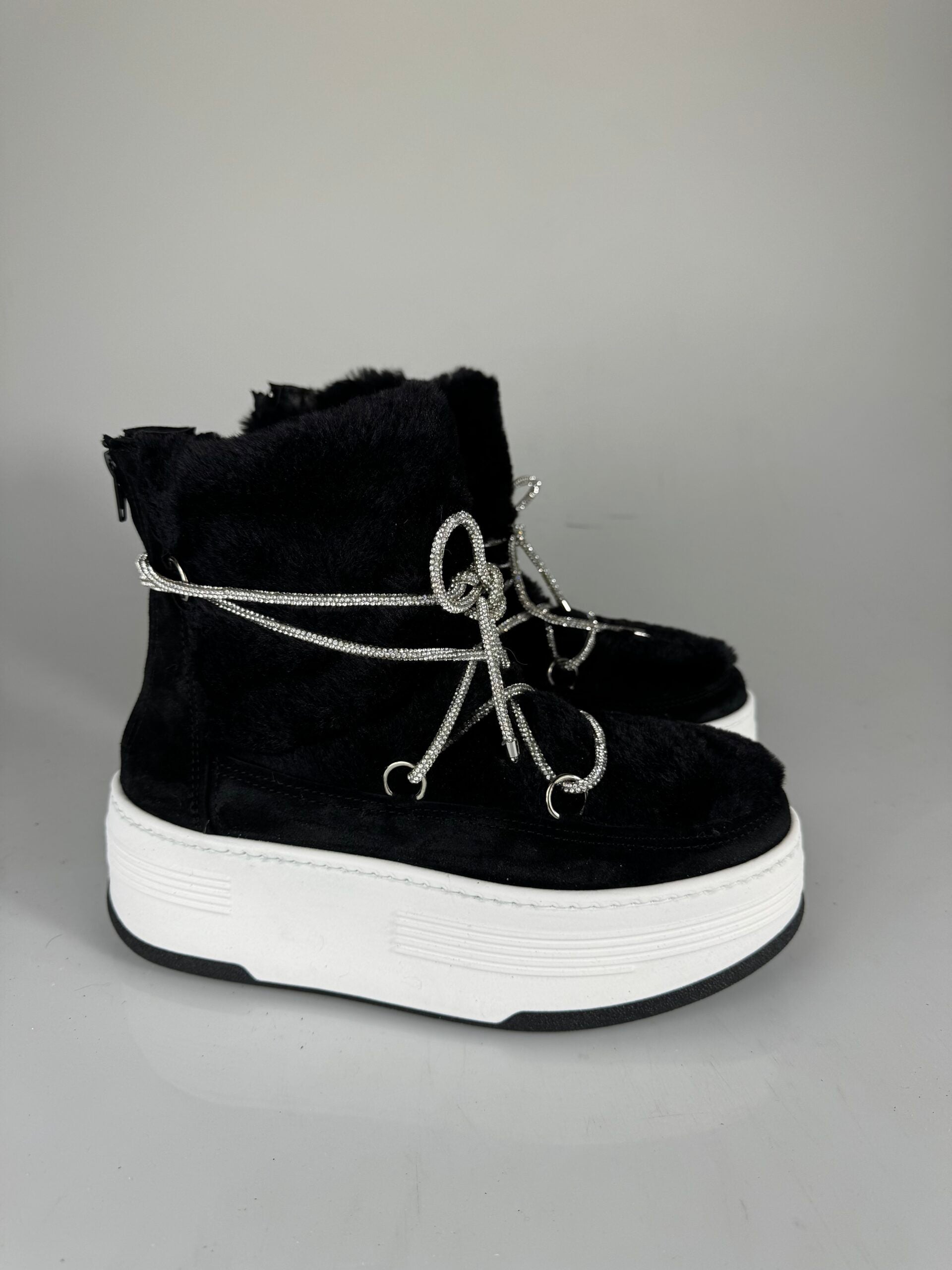 Wolf7 cam nero pelliccia nero strass
