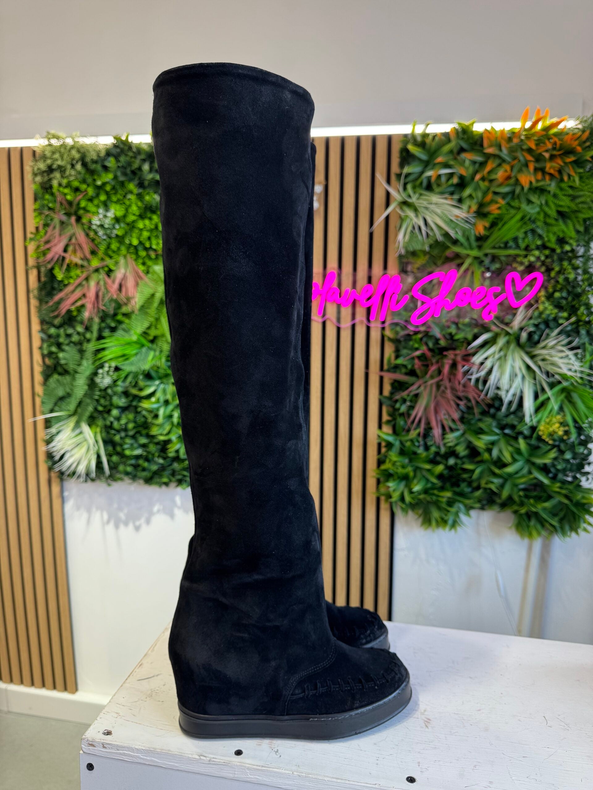 Flaminia full up camoscio nero al ginocchio no frange sn