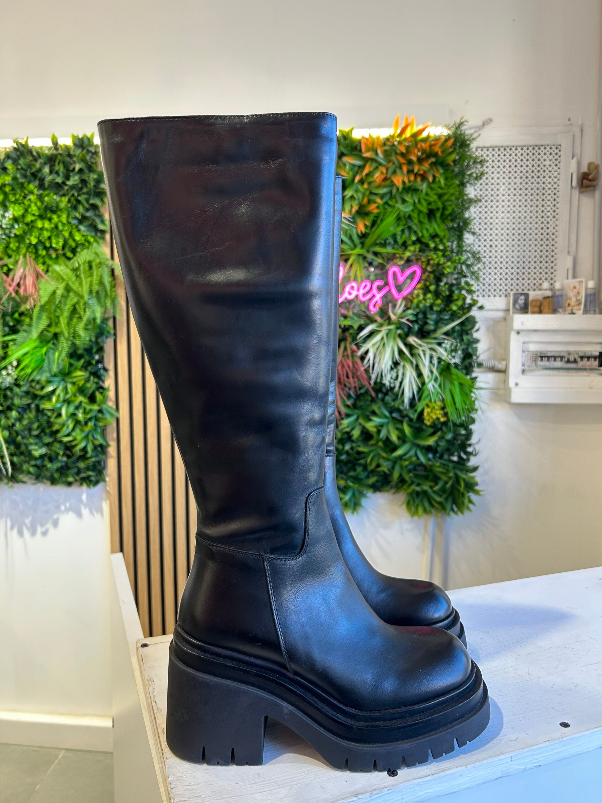 Stivale platform pelle nero